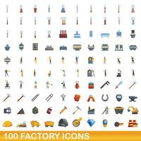100 iconos de fábrica, estilo de dibujos animados vector