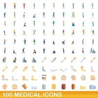 100 iconos médicos, estilo de dibujos animados vector