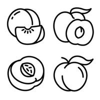 Peach icons set, outline style vector