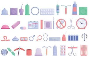 Contraceptives icons set cartoon vector. Birth control vector