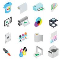 Printing icons set, isometric 3d style vector