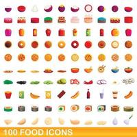 100 food icons set, cartoon style vector