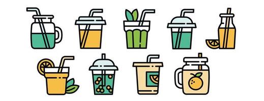 Smoothie icons set, outline style vector