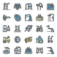 Pool equipment icons set, outline style vector