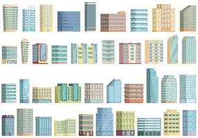 conjunto de iconos de construcción de varios pisos vector de dibujos animados. arquitectura de interiores