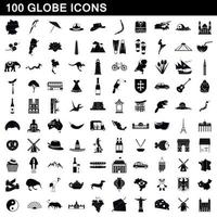 100 globe icons set, simple style vector