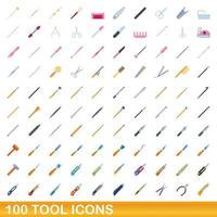 100 tool icons set, cartoon style