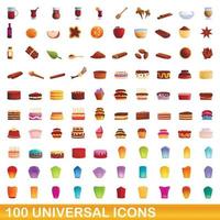 100 universal icons set, cartoon style vector