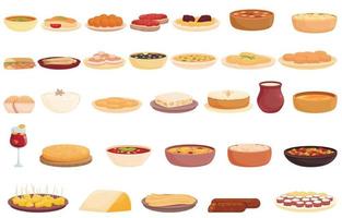 Spanish cuisine icons set cartoon vector. Food plate vector