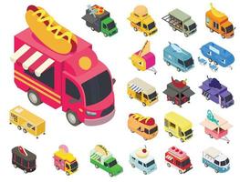 conjunto de iconos de camiones de comida, estilo isométrico vector