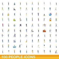 100 people icons set, cartoon style vector