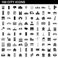 100 city icons set, simple style vector