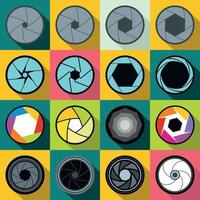 Camera shutter icons set, flat style vector