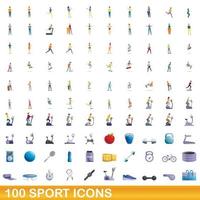 100 sport icons set, cartoon style vector