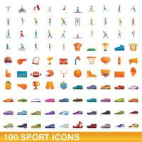 100 iconos deportivos, estilo de dibujos animados vector