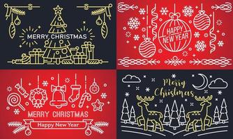 conjunto de banners de navidad, estilo de esquema vector
