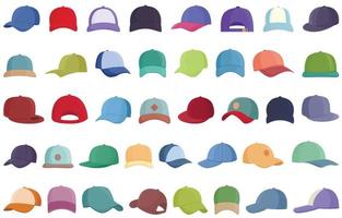 Cap icons set cartoon vector. Baseball hat vector