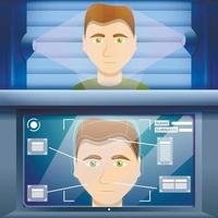 Face recognition system concept background, cartoon style vector