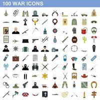 100 war icons set, flat style vector