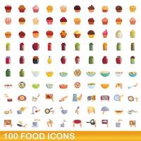 100 food icons set, cartoon style vector