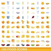 100 iconos de alimentos, estilo de dibujos animados vector