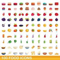 100 food icons set, cartoon style vector