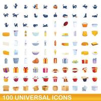 100 iconos universales, estilo de dibujos animados