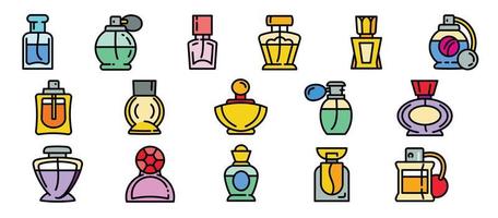 Fragrance bottles icons set, outline style vector