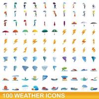 100 weather icons set, cartoon style vector