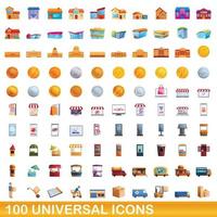 100 universal icons set, cartoon style vector