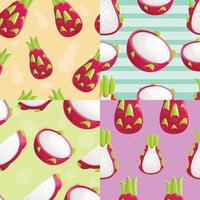 conjunto de patrones pitaya, estilo de dibujos animados vector