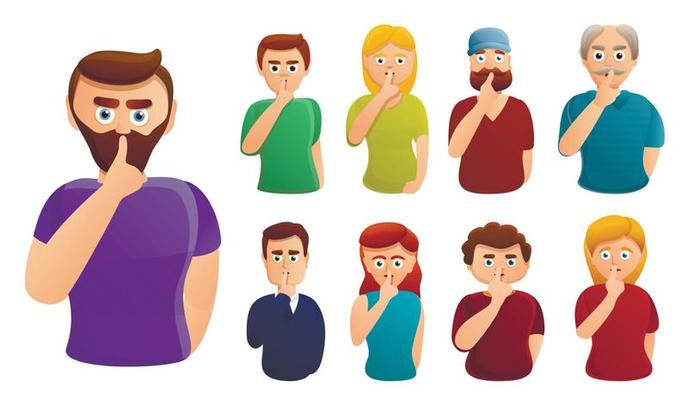 Silence icons set, cartoon style