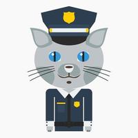 vector editable del personaje del gato policía en estilo de dibujos animados planos para niños ilustración de libros sobre el concepto de profesión