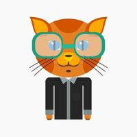 vector editable del personaje de gato geek en estilo de dibujos animados planos para niños ilustración de libro sobre el concepto de profesión