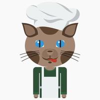 vector editable del personaje del gato chef en estilo de dibujos animados planos para niños ilustración de libros sobre el concepto de profesión