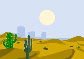 Editable Vector of Cactus on Desert in Flat Cartoon Style as Scenery Background of Children Book Illustration