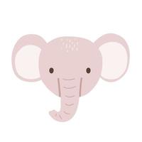 Cute portrait elephant head in flat style. Drawing baby wild elephant face isolated on white background. Vector sweet elephant for kids poster and card.