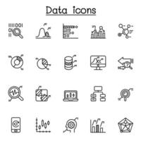 Database, data warehouse, big data, data technology icon set in thin line style vector