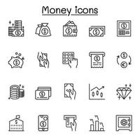 icono de dinero y financiero establecido en estilo de línea delgada vector