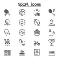 icono de deporte establecido en estilo de línea delgada vector