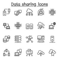 Computer network, Sharing data icon set in thin line style for website, application, printing, poster, document, card etc. vector