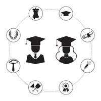 infografía de conjunto de iconos de vector de graduación