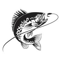 Bass catch fishing lure line drawing style on white background. vector