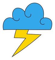 sticker Cloud with lightning. groovy element vector