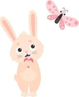 Cute bunny with heart and butterfly vector