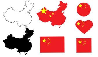 People's Republic of China map flag icon set isolated on white background