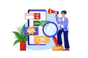 Man searching discount on online store vector