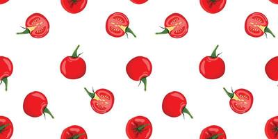 Tomato background. Seamless pattern with fresh tomato slices on white background. vector