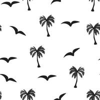 Tropical seamless pattern with palm trees silhouette and birds. vector