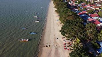Aerial view fishing boat at Pantai Bersih video